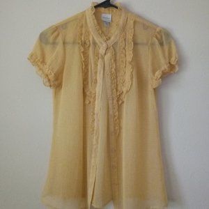 Sheer yellow button up ruffle collar blouse